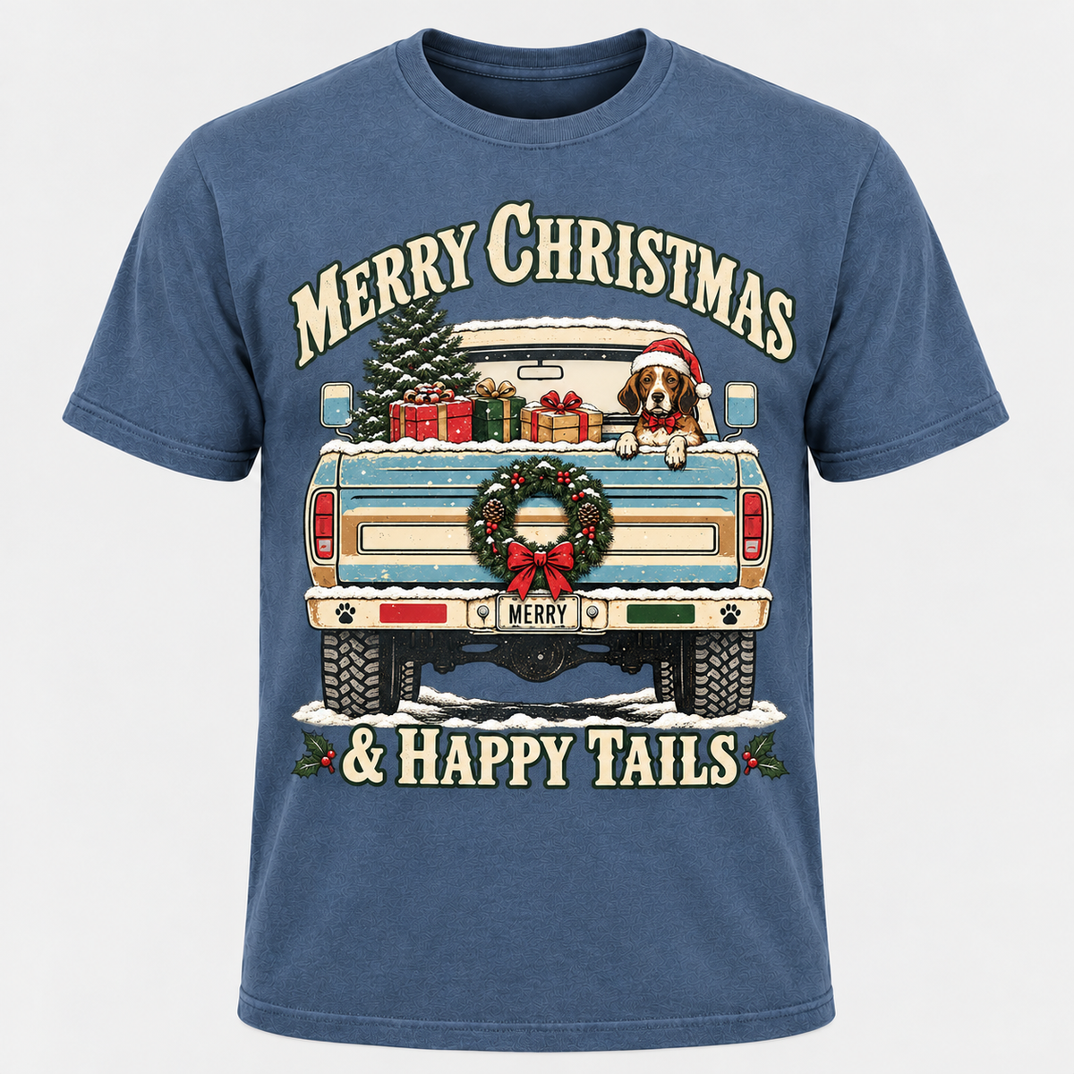 Beagle Christmas Truck Shirt – Merry Christmas & Happy Tails, Short & Long Sleeve