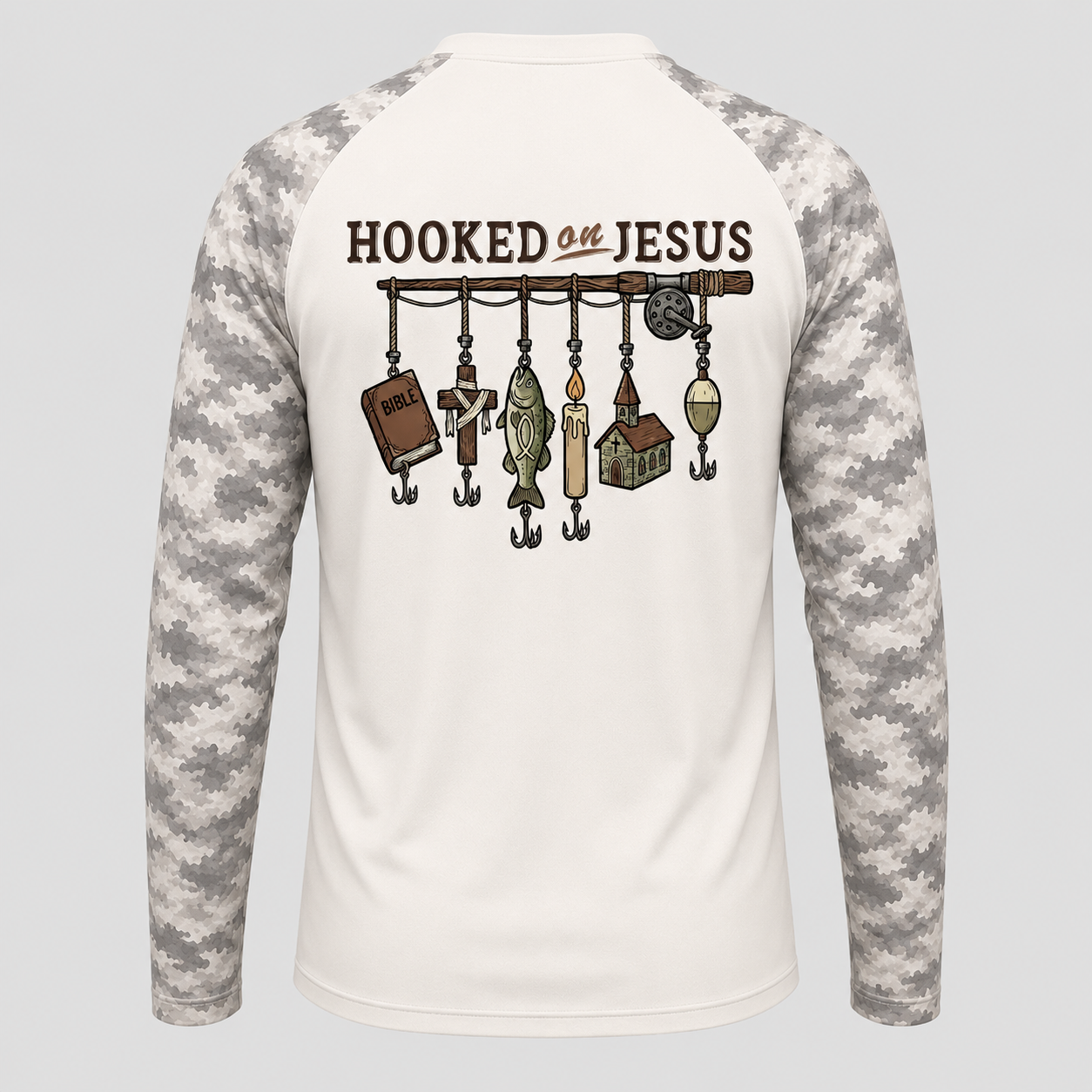 Hooked on Jesus Fishing Long Sleeve Shirt