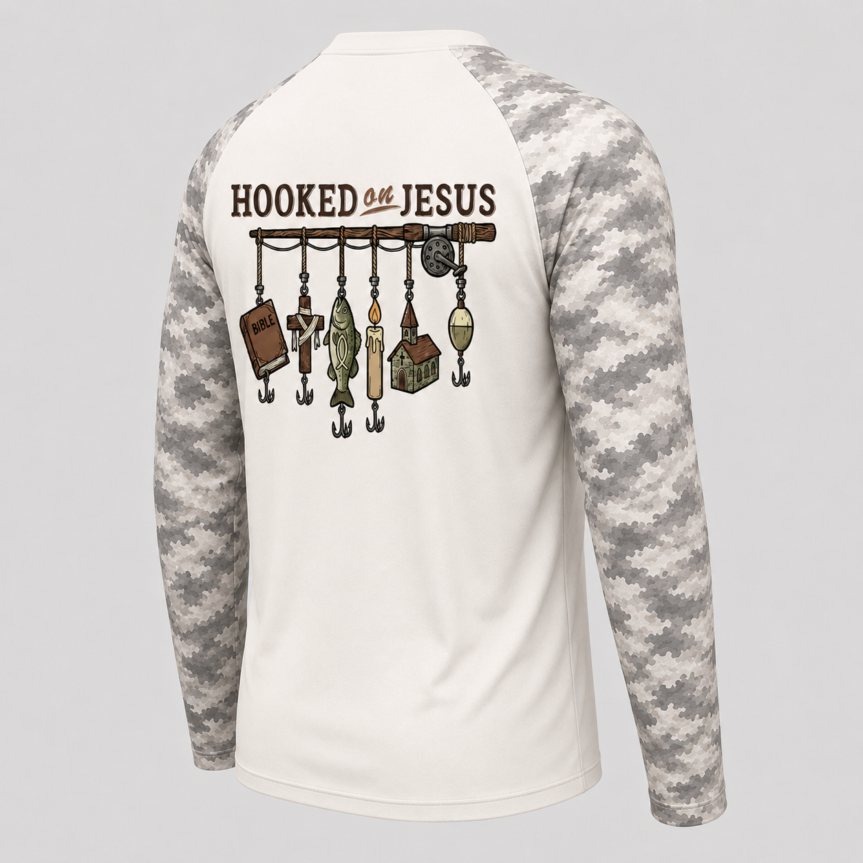 Hooked on Jesus Fishing Long Sleeve Shirt