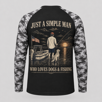 Custom Simple Man Dog & Fishing Long Sleeve Shirt