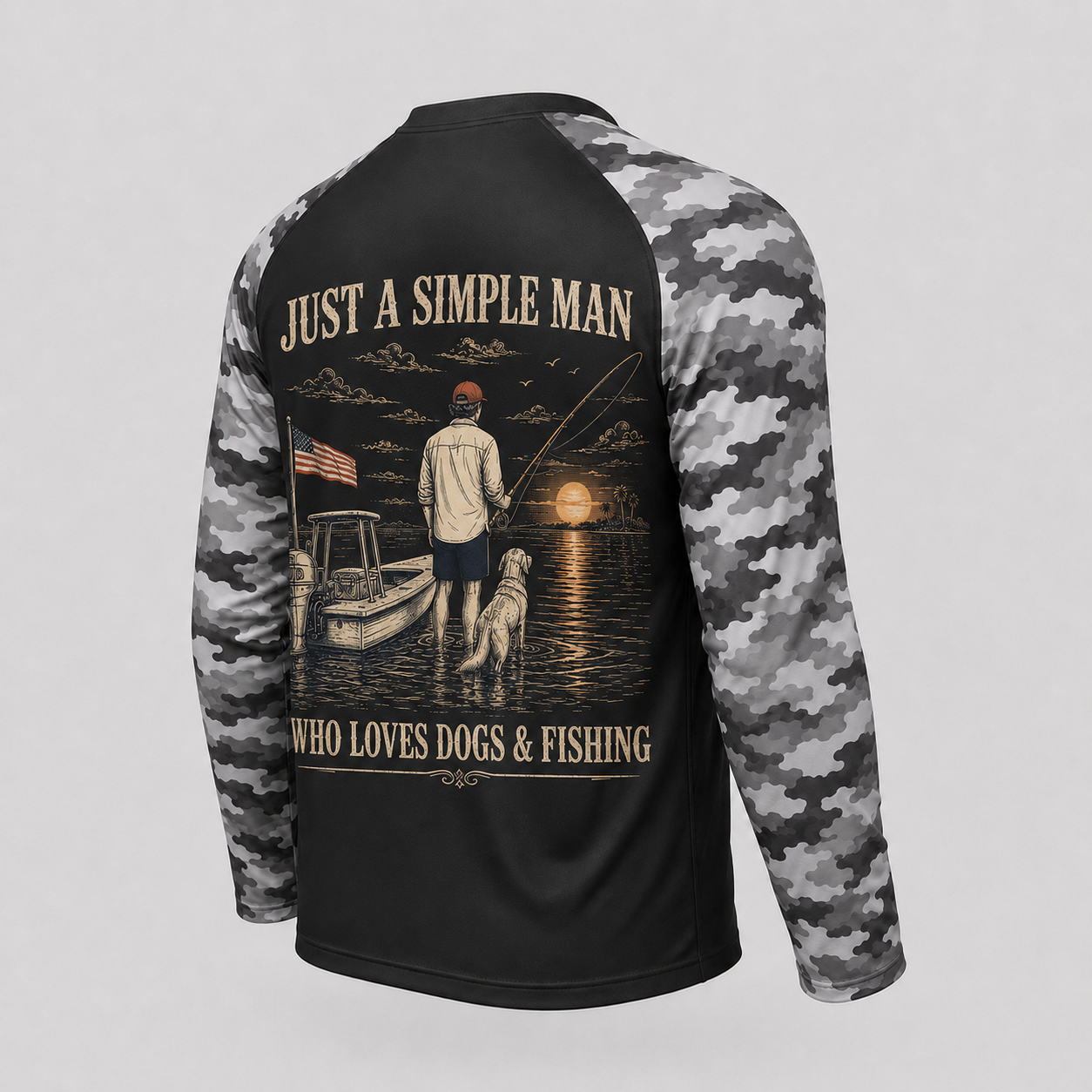 Custom Simple Man Dog & Fishing Long Sleeve Shirt