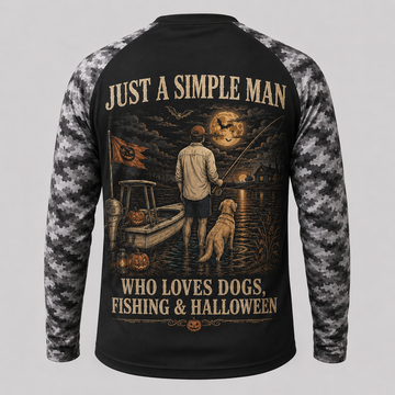 Custom Simple Man Halloween Fishing & Dog Long Sleeve Shirt