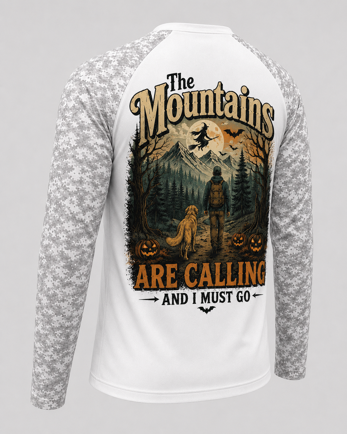 Personalized Halloween Hiking & Dog Shirt – The Mountains Are Calling Custom Name Long Sleeve Sun Shirt