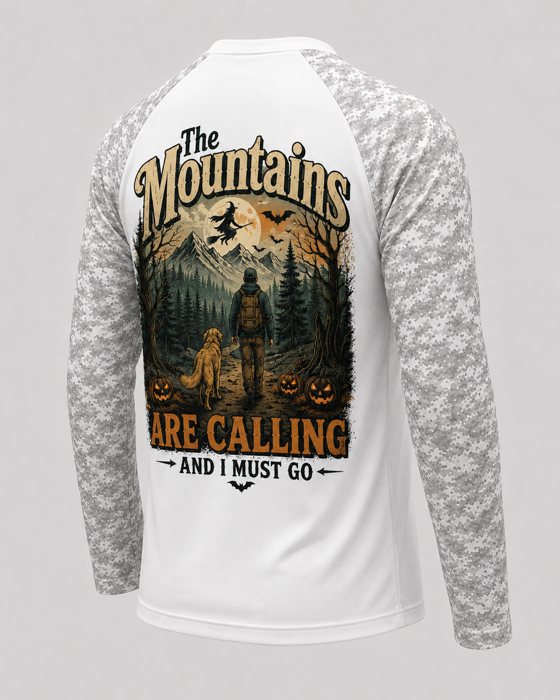 Personalized Halloween Hiking & Dog Shirt – The Mountains Are Calling Custom Name Long Sleeve Sun Shirt