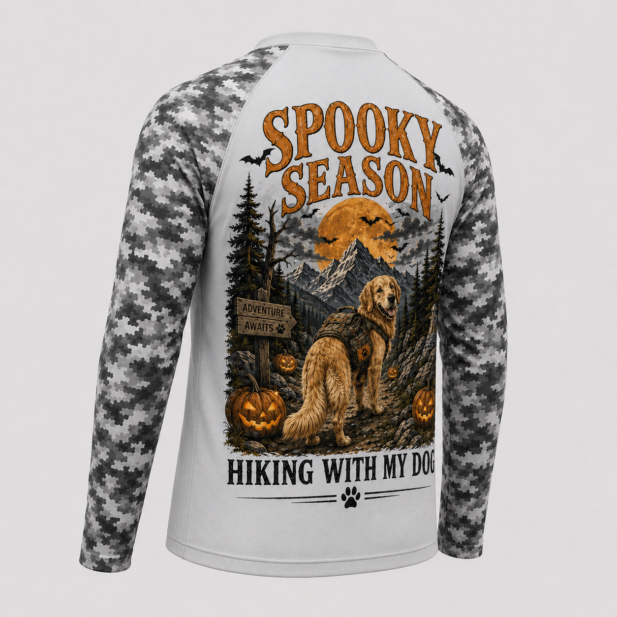 Custom Spooky Season Hiking Dog Long Sleeve Shirt