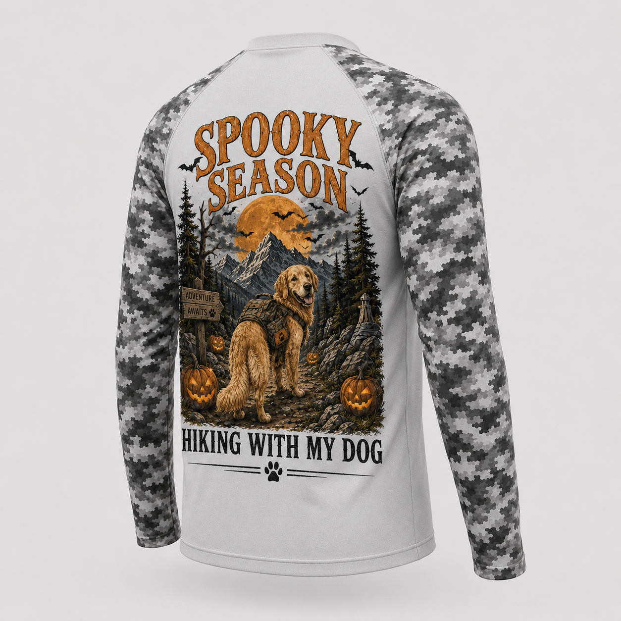 Custom Spooky Season Hiking Dog Long Sleeve Shirt