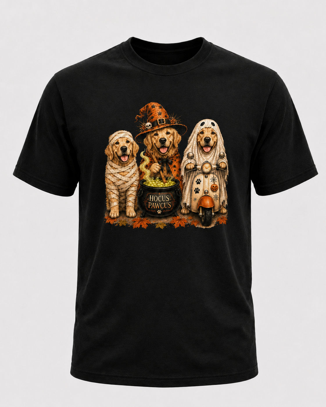 Golden Retriever Halloween Shirt, Hocus Pawcus Dog T-Shirt, Cute Witch Ghost Mummy Dog Tee, Halloween Gift for Dog Lovers