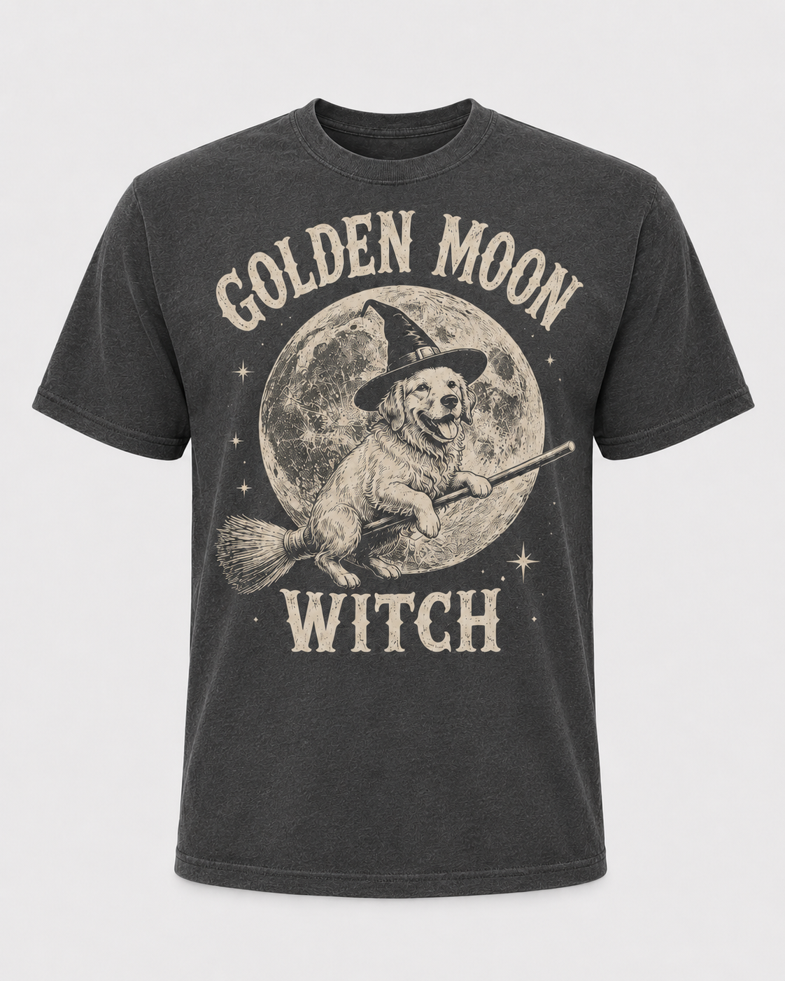 Golden Moon Witch Golden Retriever Halloween Shirt, Witch Dog on Broom Spooky Tee, Comfort Colors T-Shirt