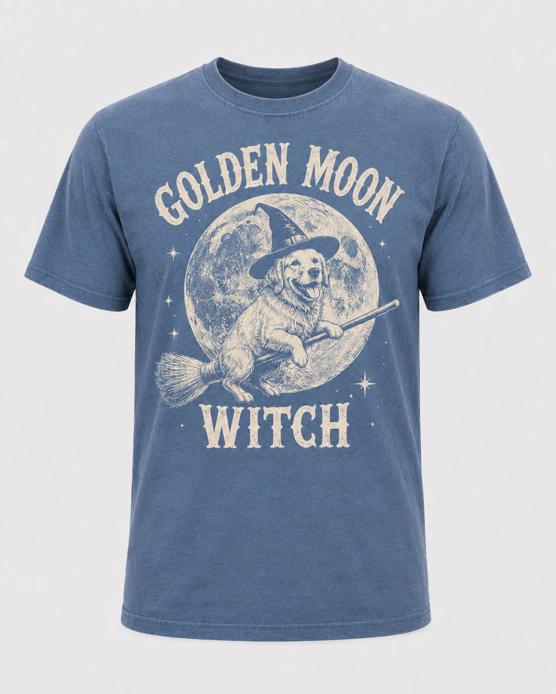 Golden Moon Witch Golden Retriever Halloween Shirt, Witch Dog on Broom Spooky Tee, Comfort Colors T-Shirt