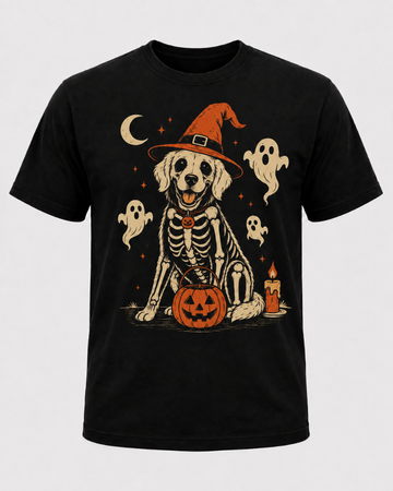 Golden Retriever Skeleton Halloween Shirt, Witch Dog Pumpkin Ghost Spooky Season Tee, Cute Halloween Dog Lover Gift