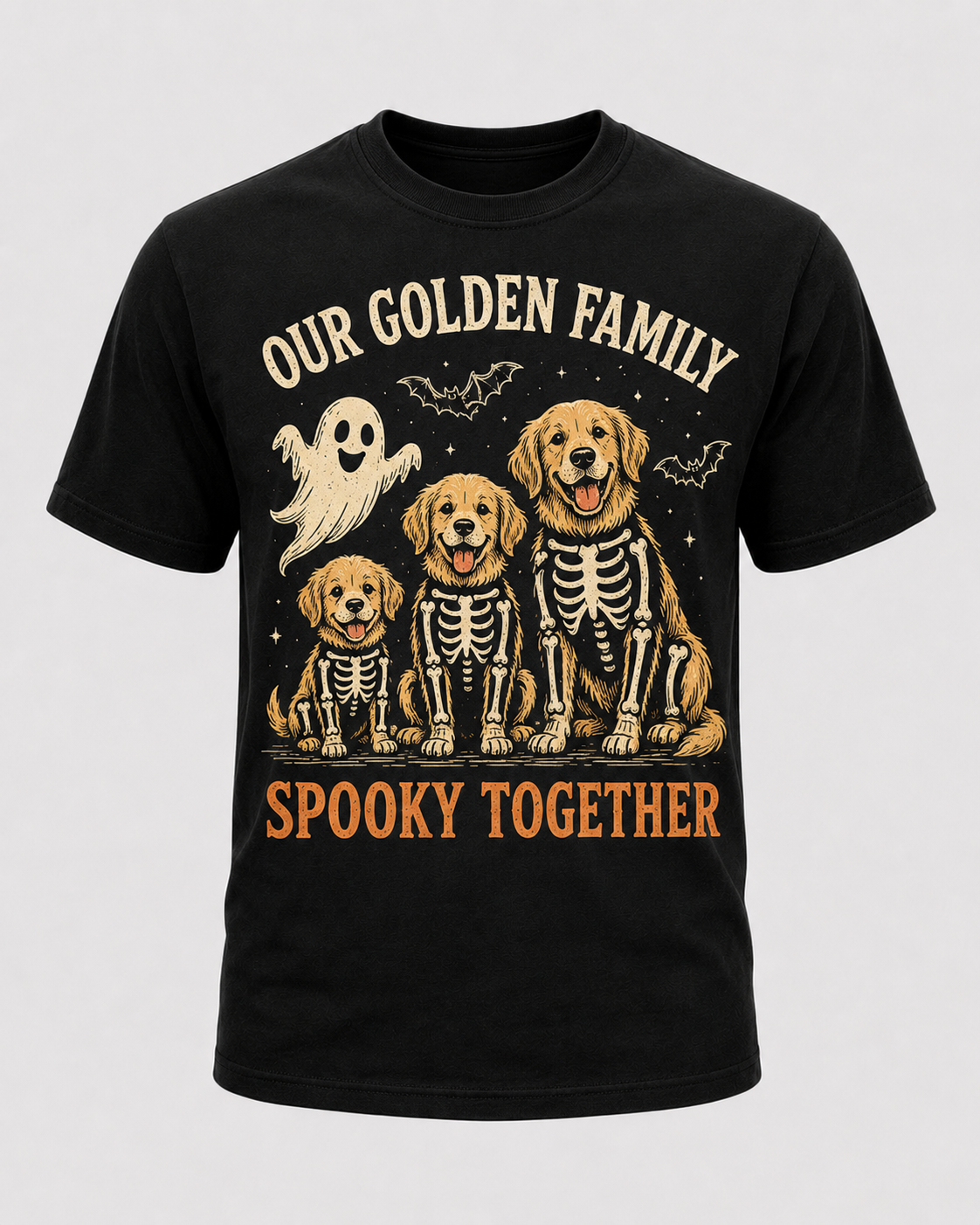 Our Golden Family Halloween Shirt, Spooky Together Golden Retriever Skeleton Tee, Family Matching Comfort Colors T-Shirt