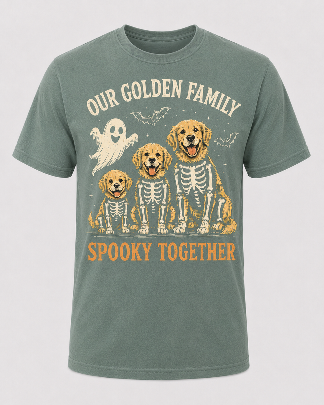 Our Golden Family Halloween Shirt, Spooky Together Golden Retriever Skeleton Tee, Family Matching Comfort Colors T-Shirt