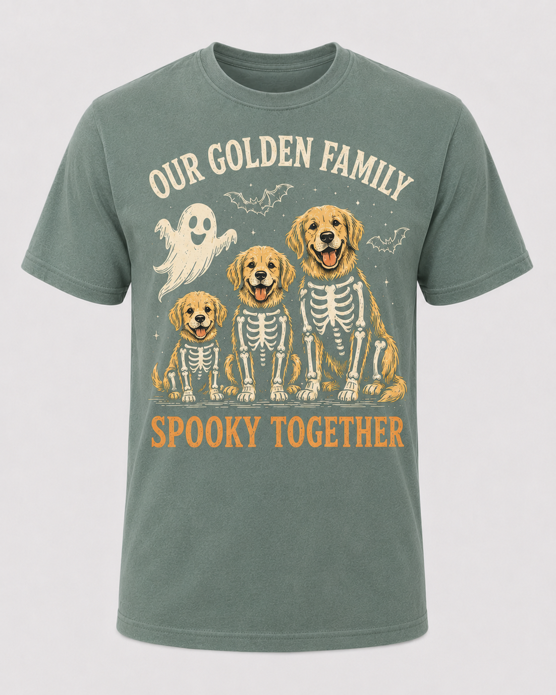 Our Golden Family Halloween Shirt, Spooky Together Golden Retriever Skeleton Tee, Family Matching Comfort Colors T-Shirt