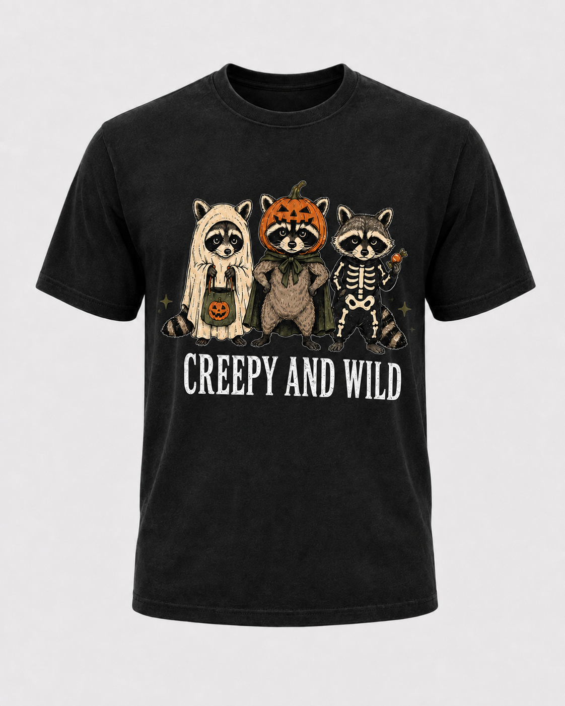 Creepy and Wild Raccoon Halloween Shirt, Cute Raccoon Costume Tee, Spooky Trash Panda Halloween Gift - T-Shirt Comfort Colors