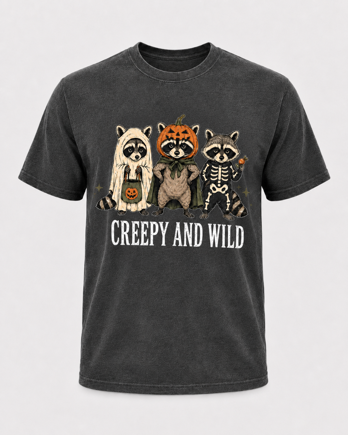 Creepy and Wild Raccoon Halloween Shirt, Cute Raccoon Costume Tee, Spooky Trash Panda Halloween Gift - T-Shirt Comfort Colors