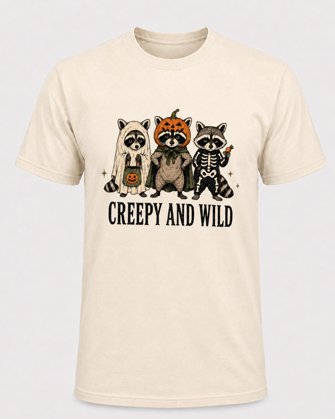 Creepy and Wild Raccoon Halloween Shirt, Cute Raccoon Costume Tee, Spooky Trash Panda Halloween Gift - T-Shirt Comfort Colors