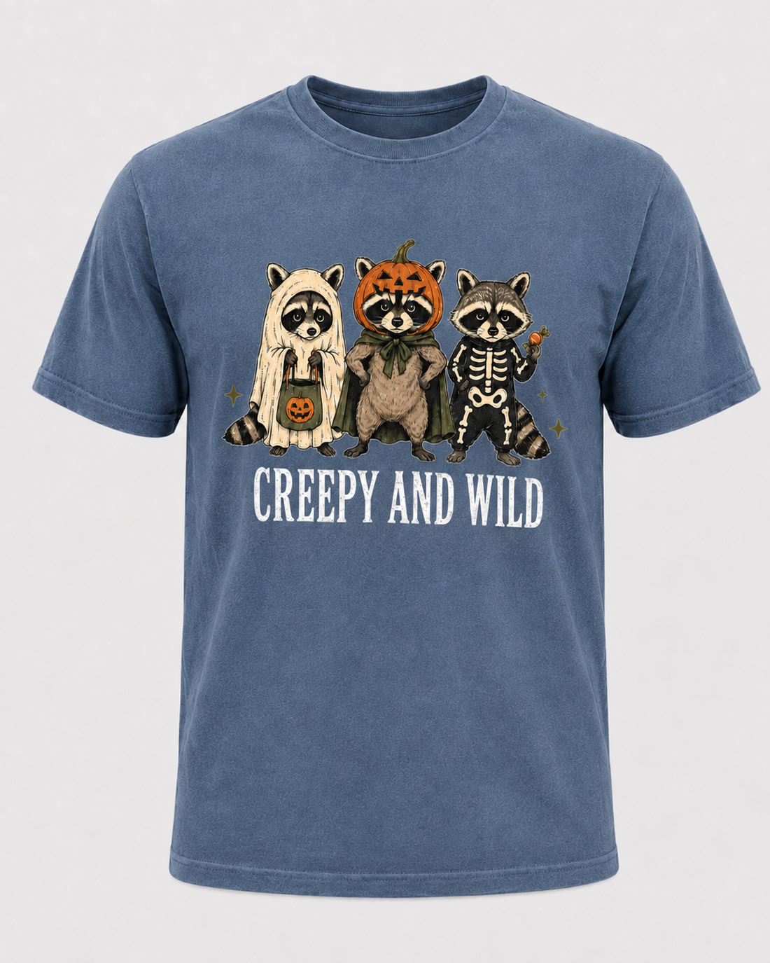 Creepy and Wild Raccoon Halloween Shirt, Cute Raccoon Costume Tee, Spooky Trash Panda Halloween Gift - T-Shirt Comfort Colors
