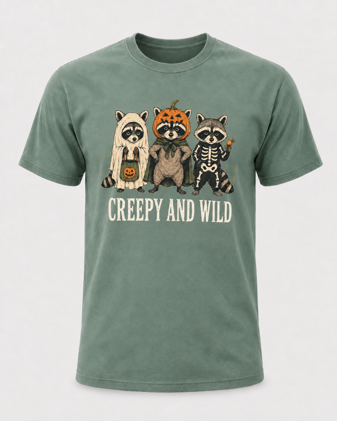 Creepy and Wild Raccoon Halloween Shirt, Cute Raccoon Costume Tee, Spooky Trash Panda Halloween Gift - T-Shirt Comfort Colors