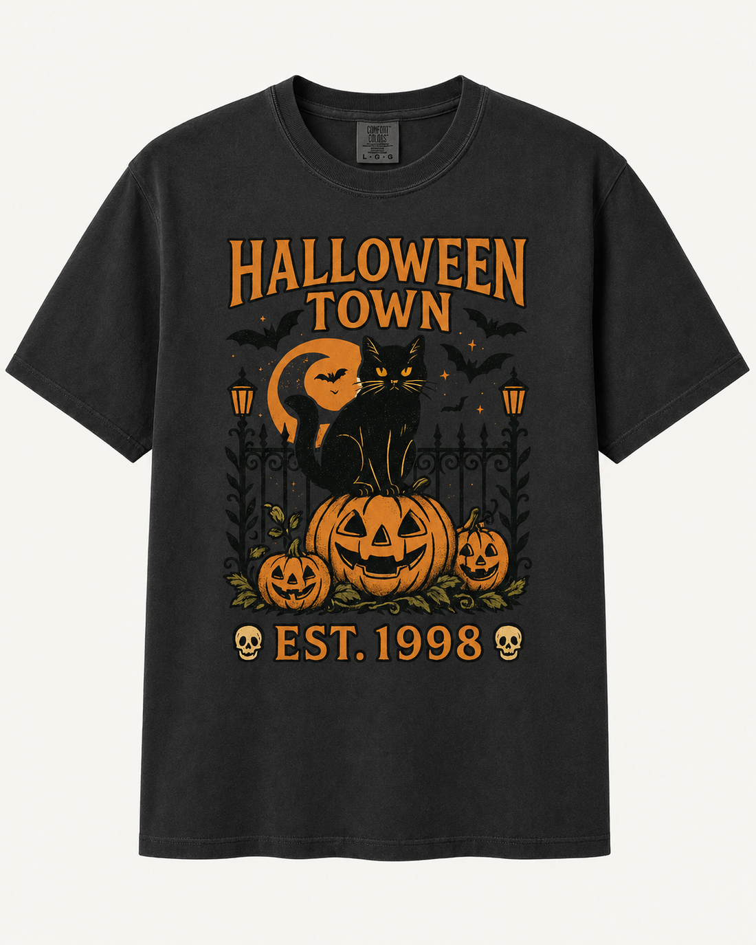 Halloween Town Black Cat Pumpkin Shirt, Vintage Spooky Halloween Comfort Colors T-Shirt, Est. 1998 Halloween Tee