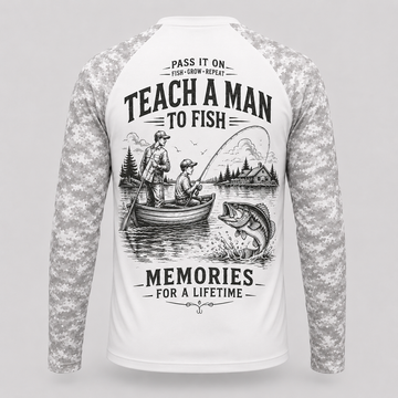 Personalized Teach a Man to Fish Shirt – Father Son Fishing Memories Long Sleeve Sun Shirt