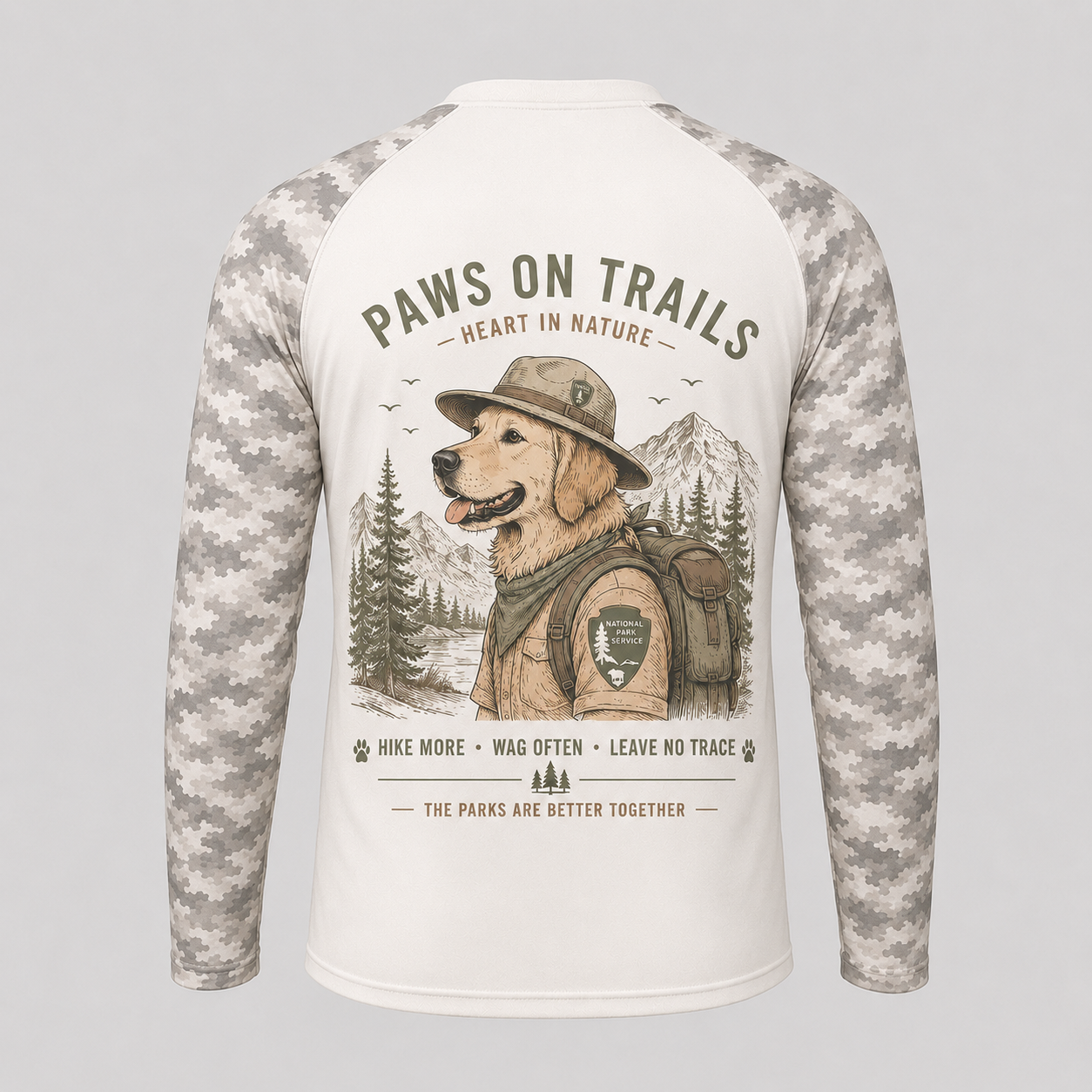 Paws On Trails Golden Retriever Hiking Shirt, Dog Lover Outdoor Adventure Long Sleeve