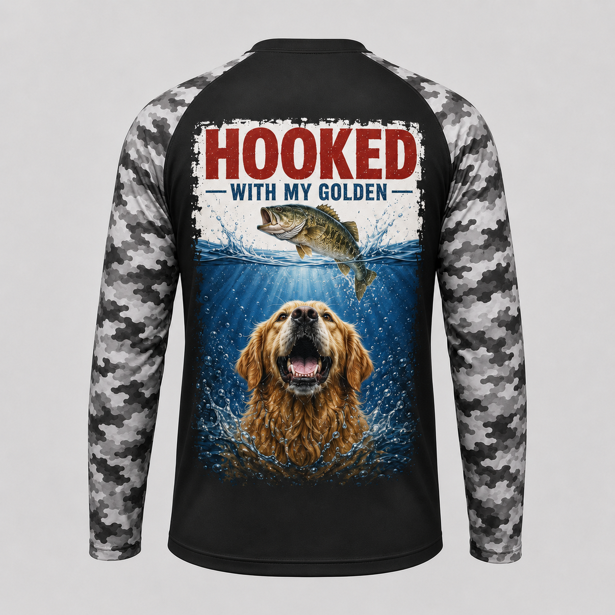 Golden Retriever Fishing Shirt – Hooked With My Golden Custom Name Long Sleeve