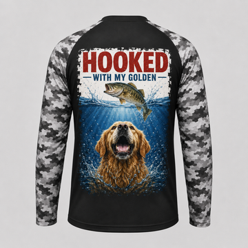 Golden Retriever Fishing Shirt – Hooked With My Golden Custom Name Long Sleeve