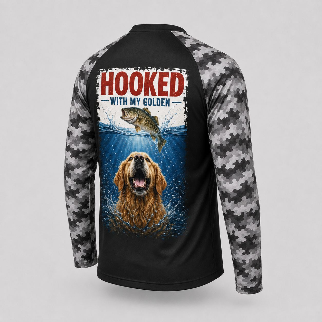 Golden Retriever Fishing Shirt – Hooked With My Golden Custom Name Long Sleeve