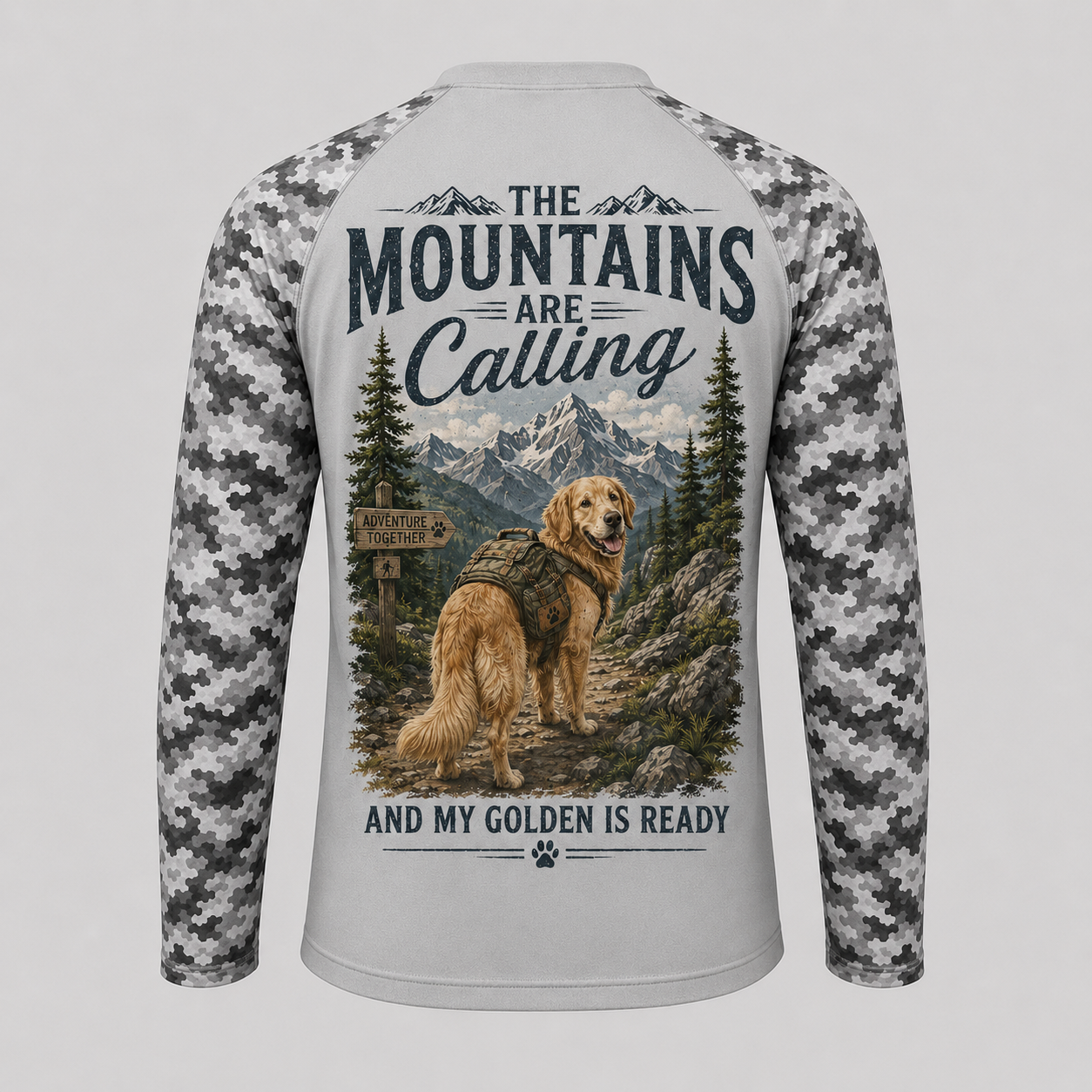 Golden Retriever Hiking Shirt – The Mountains Are Calling Long Sleeve Sun Shirt