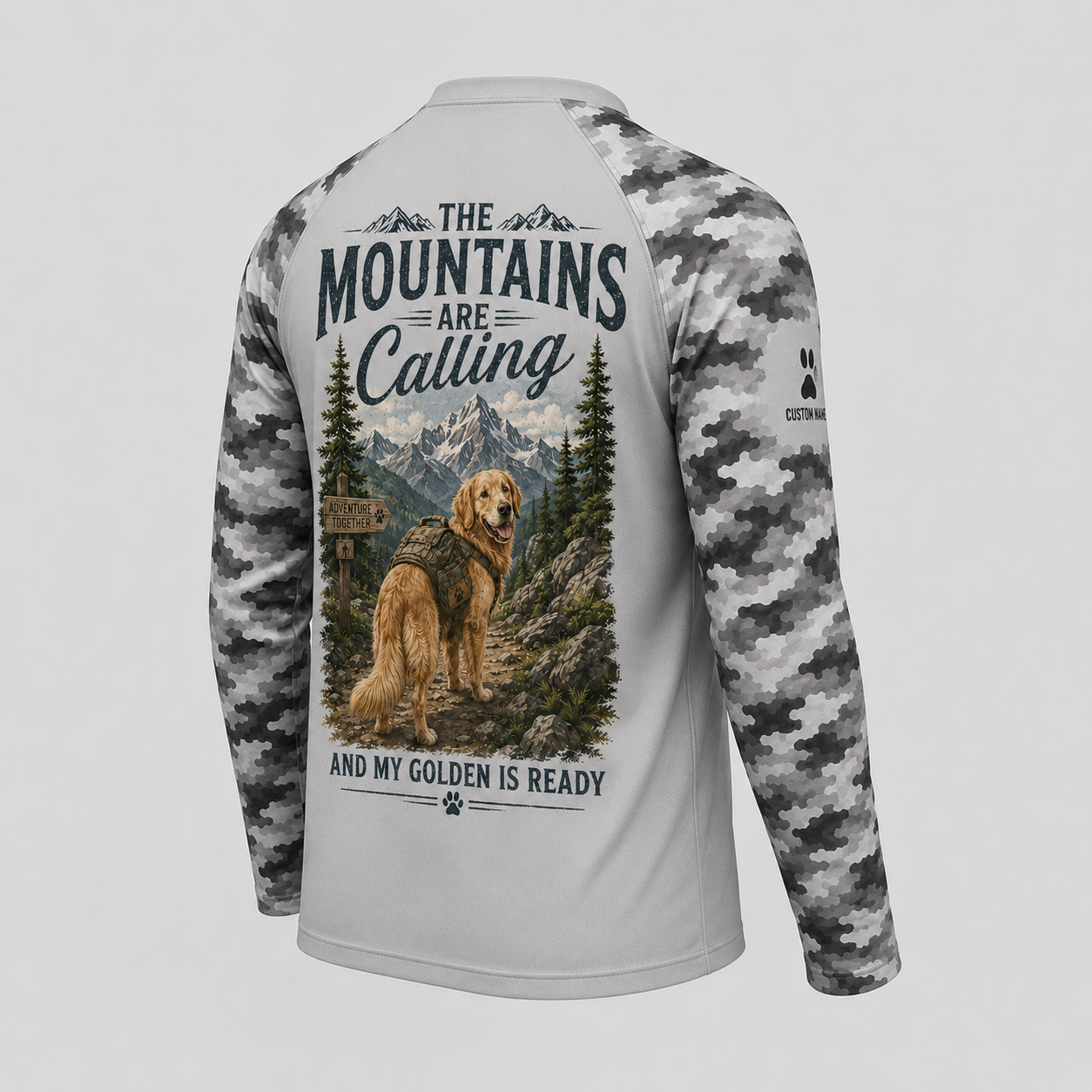Golden Retriever Hiking Shirt – The Mountains Are Calling Long Sleeve Sun Shirt