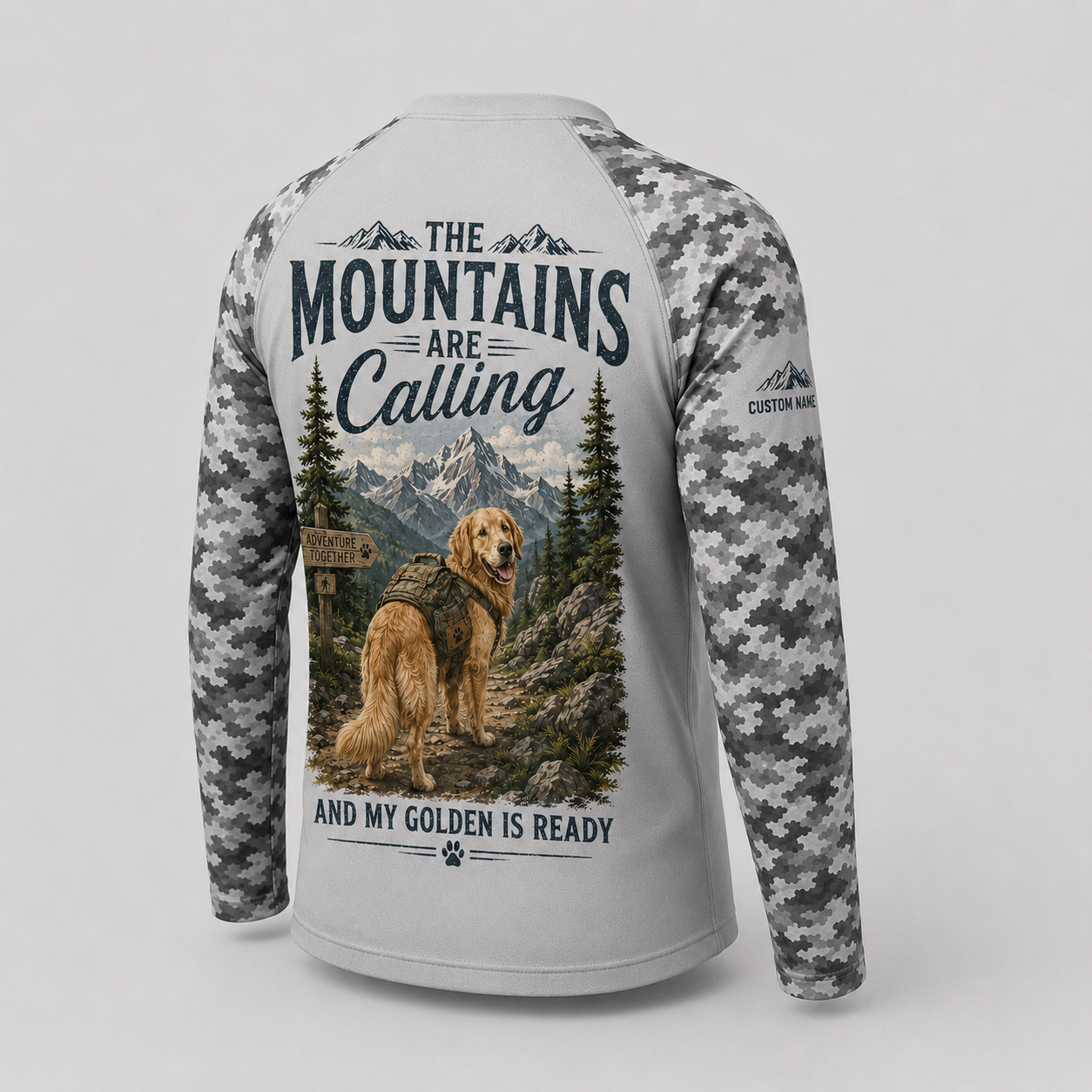 Golden Retriever Hiking Shirt – The Mountains Are Calling Long Sleeve Sun Shirt