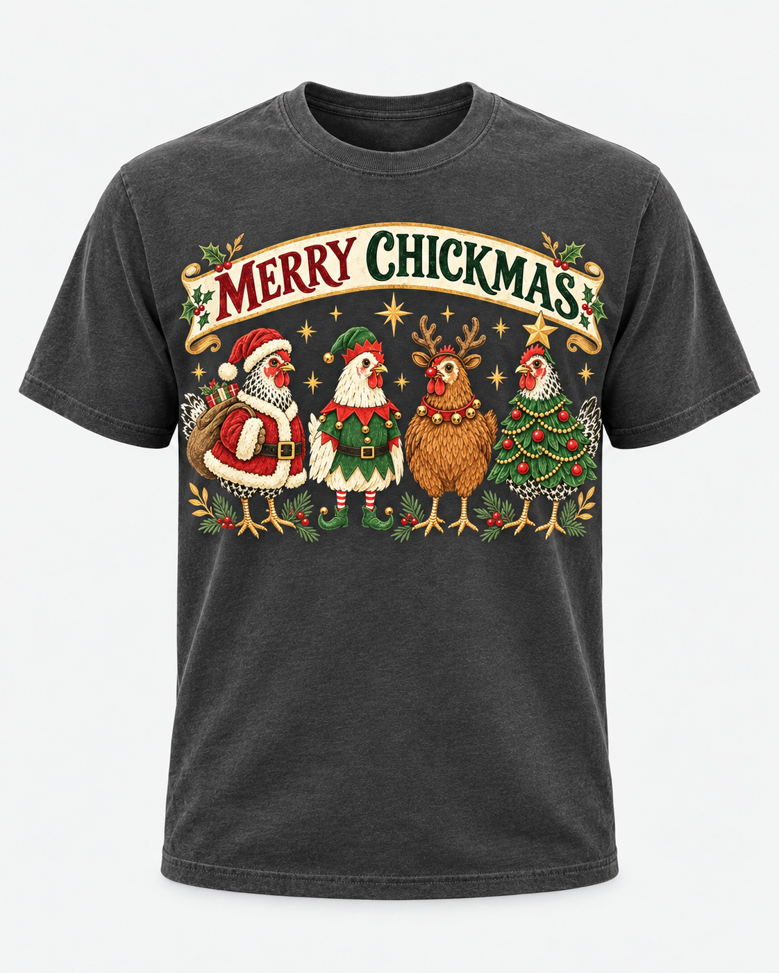 Merry Chickmas Christmas Chicken Comfort Colors T-Shirt, Funny Holiday Chicken Tee, Christmas Chicken Lover Gift