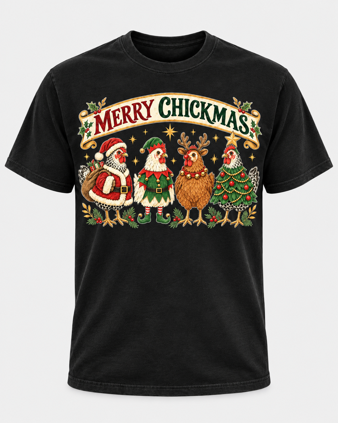 Merry Chickmas Christmas Chicken Comfort Colors T-Shirt, Funny Holiday Chicken Tee, Christmas Chicken Lover Gift