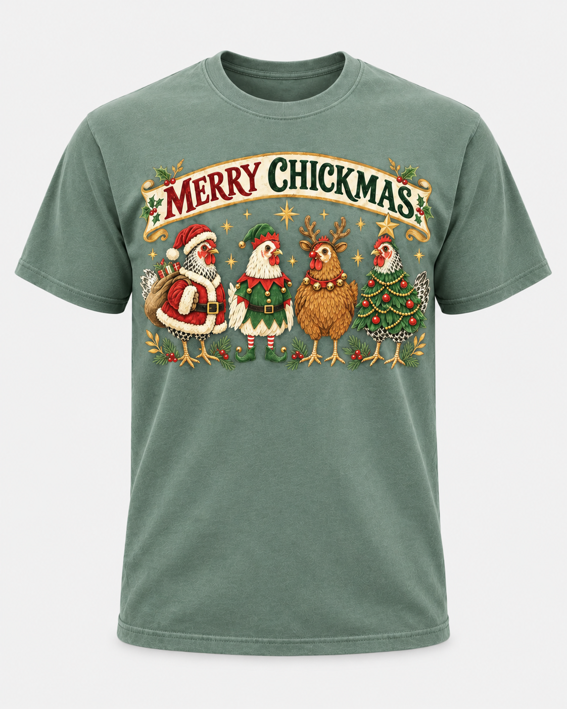 Merry Chickmas Christmas Chicken Comfort Colors T-Shirt, Funny Holiday Chicken Tee, Christmas Chicken Lover Gift