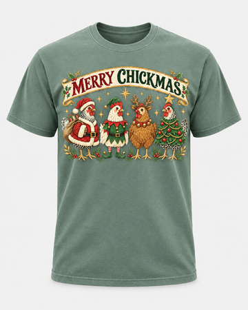 Merry Chickmas Christmas Chicken Comfort Colors T-Shirt, Funny Holiday Chicken Tee, Christmas Chicken Lover Gift
