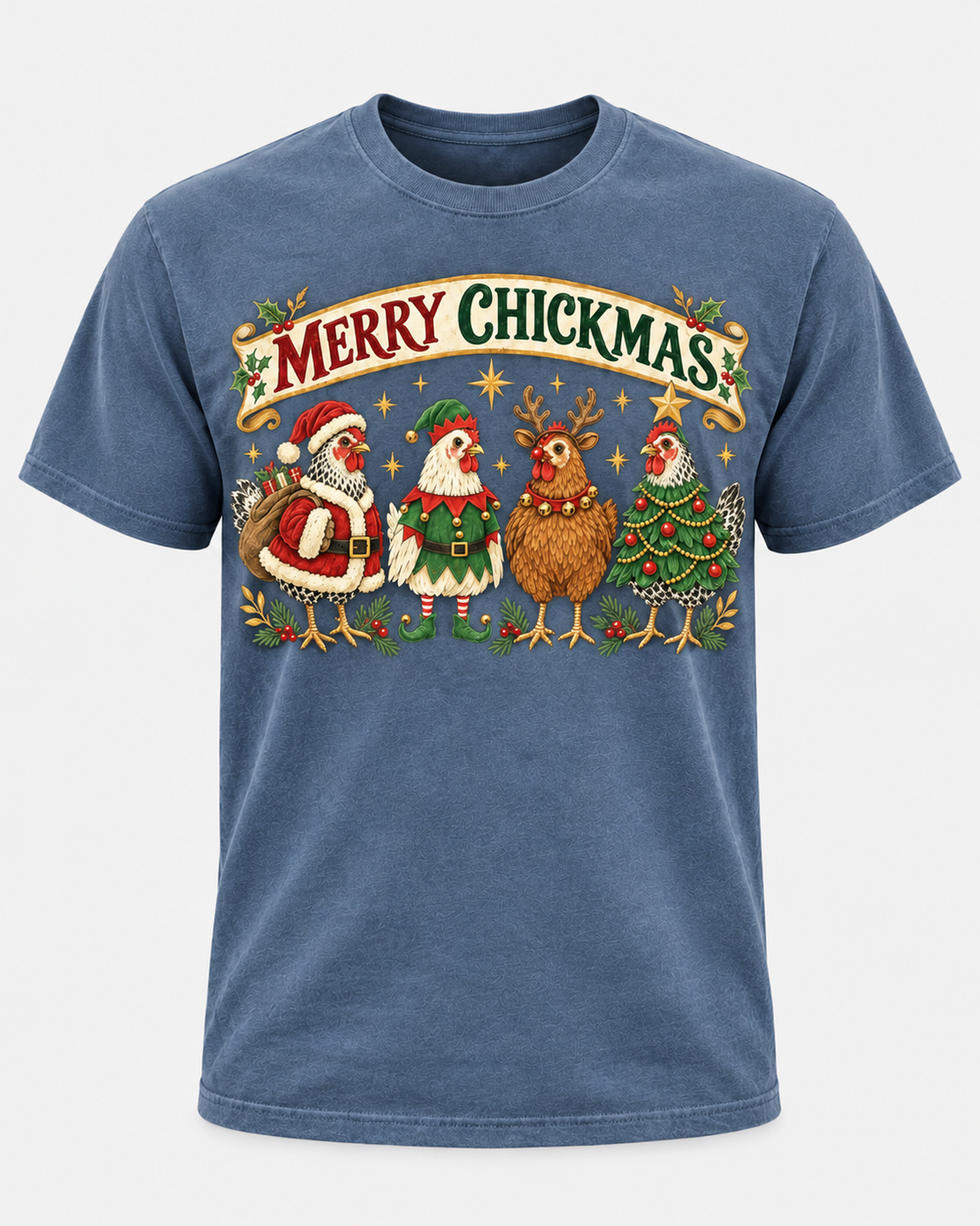 Merry Chickmas Christmas Chicken Comfort Colors T-Shirt, Funny Holiday Chicken Tee, Christmas Chicken Lover Gift