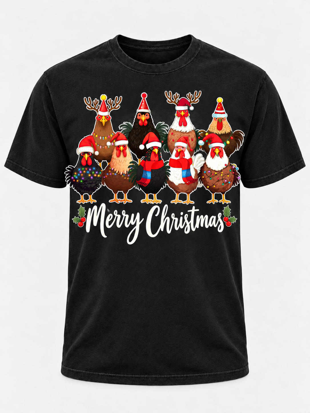 Merry Christmas Chicken Shirt, Funny Holiday Chicken Flock Tee, Christmas Hen & Rooster Gift - T-Shirt Comfort Colors