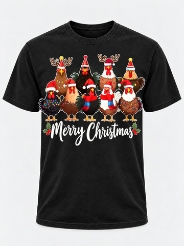Merry Christmas Chicken Shirt, Funny Holiday Chicken Flock Tee, Christmas Hen & Rooster Gift - T-Shirt Comfort Colors