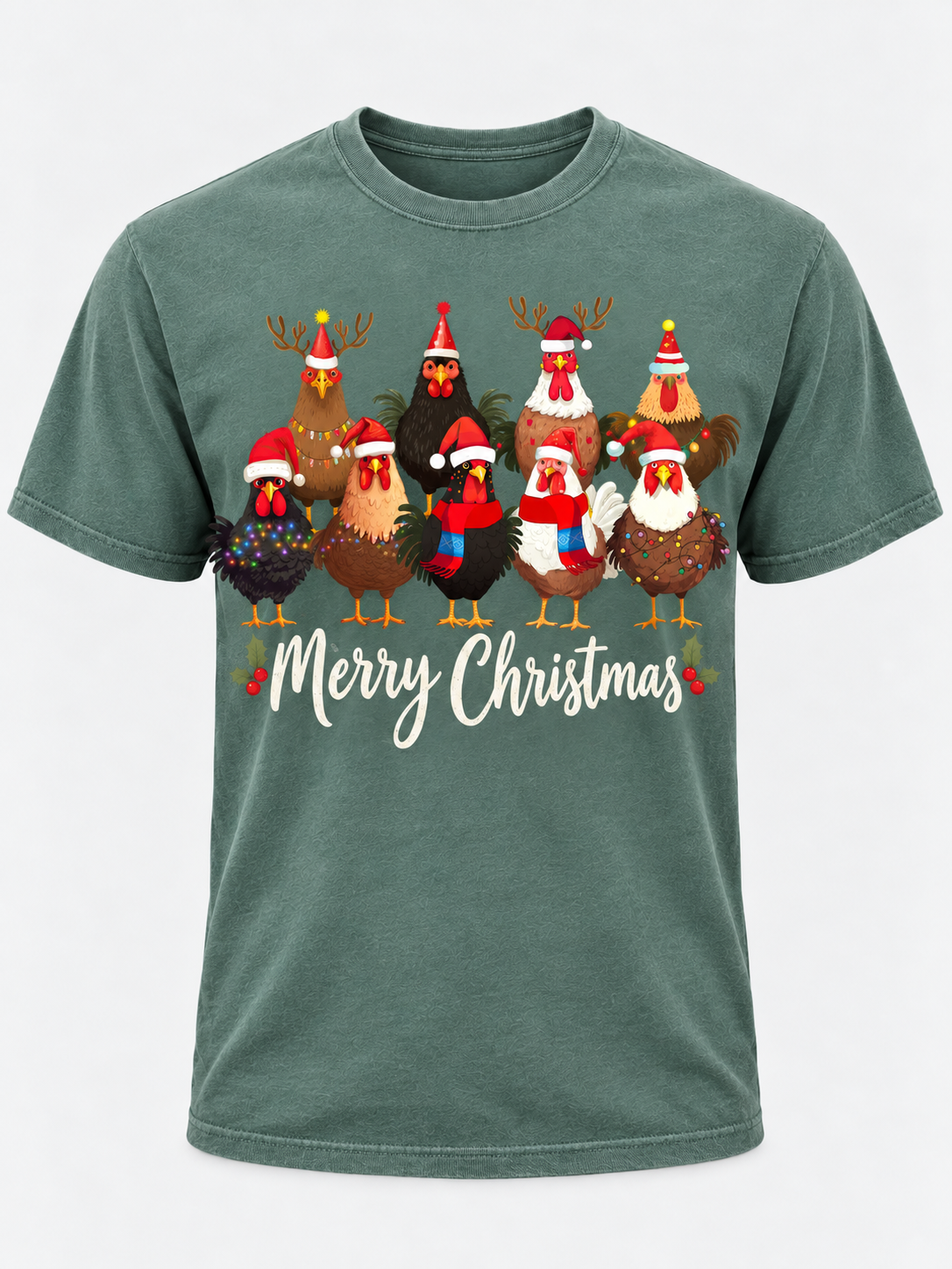 Merry Christmas Chicken Shirt, Funny Holiday Chicken Flock Tee, Christmas Hen & Rooster Gift - T-Shirt Comfort Colors