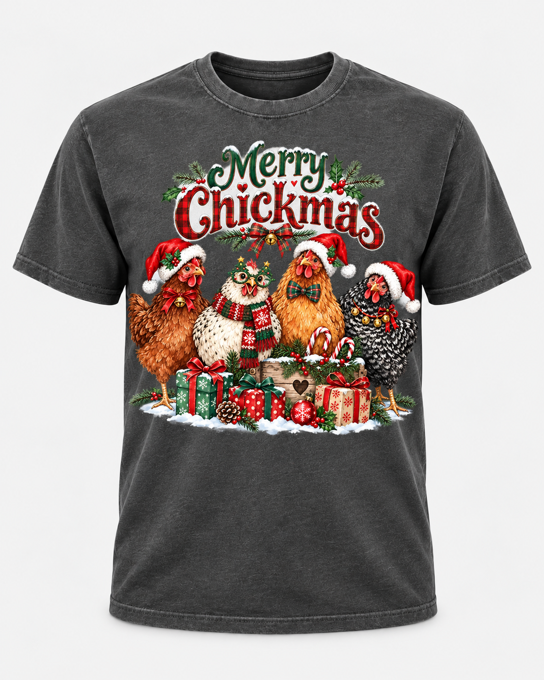 Merry Chickmas Christmas Chicken Comfort Colors T-Shirt, Funny Holiday Hen Tee, Festive Chicken Lover Christmas Shirt