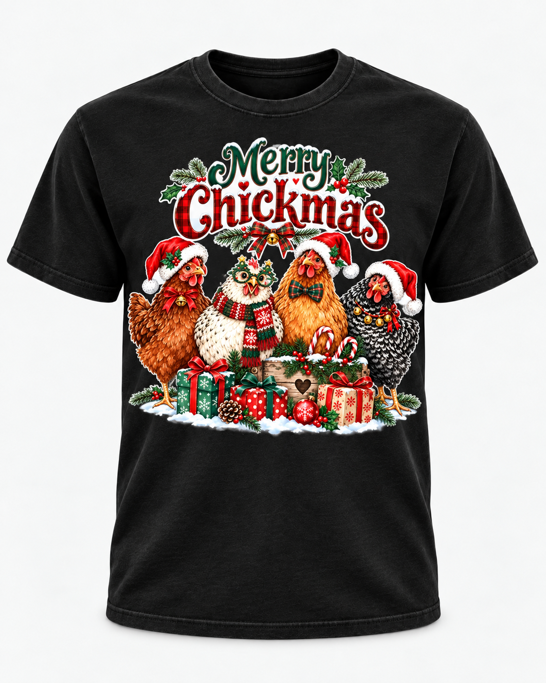 Merry Chickmas Christmas Chicken Comfort Colors T-Shirt, Funny Holiday Hen Tee, Festive Chicken Lover Christmas Shirt