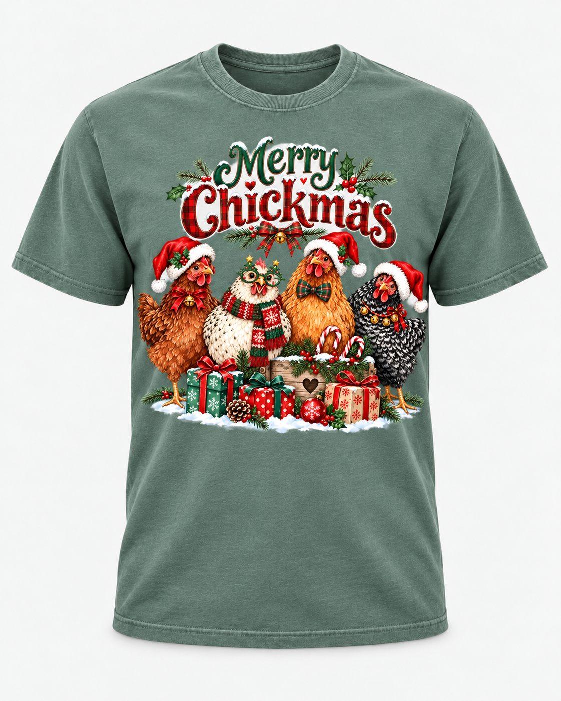 Merry Chickmas Christmas Chicken Comfort Colors T-Shirt, Funny Holiday Hen Tee, Festive Chicken Lover Christmas Shirt