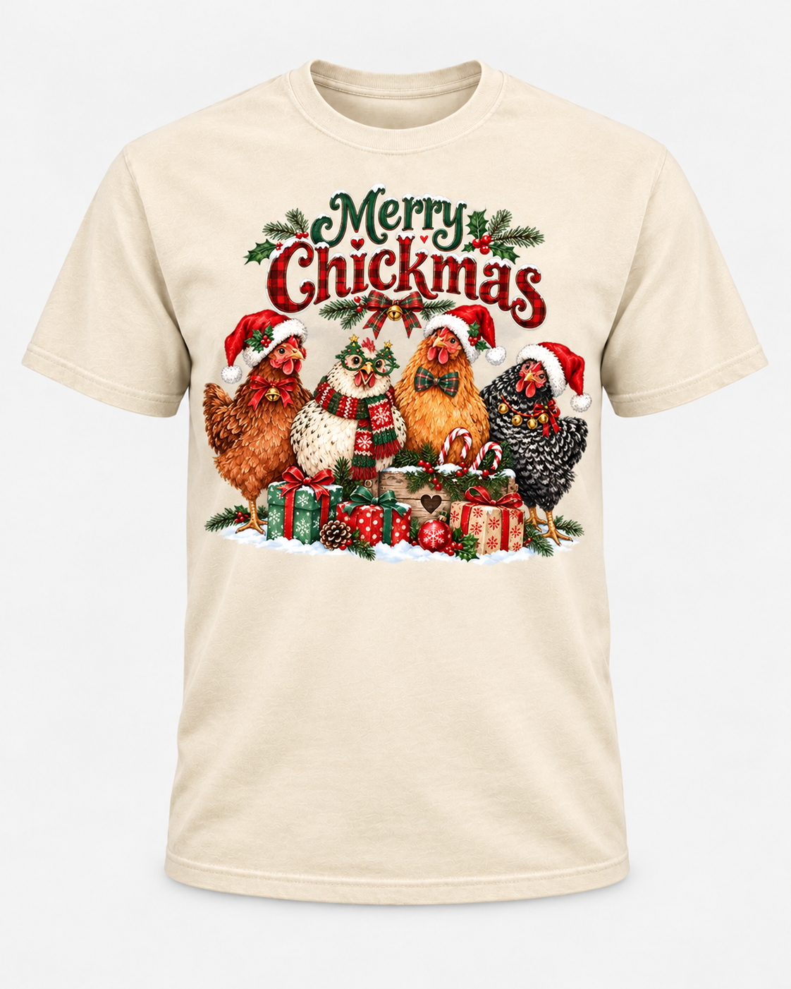 Merry Chickmas Christmas Chicken Comfort Colors T-Shirt, Funny Holiday Hen Tee, Festive Chicken Lover Christmas Shirt