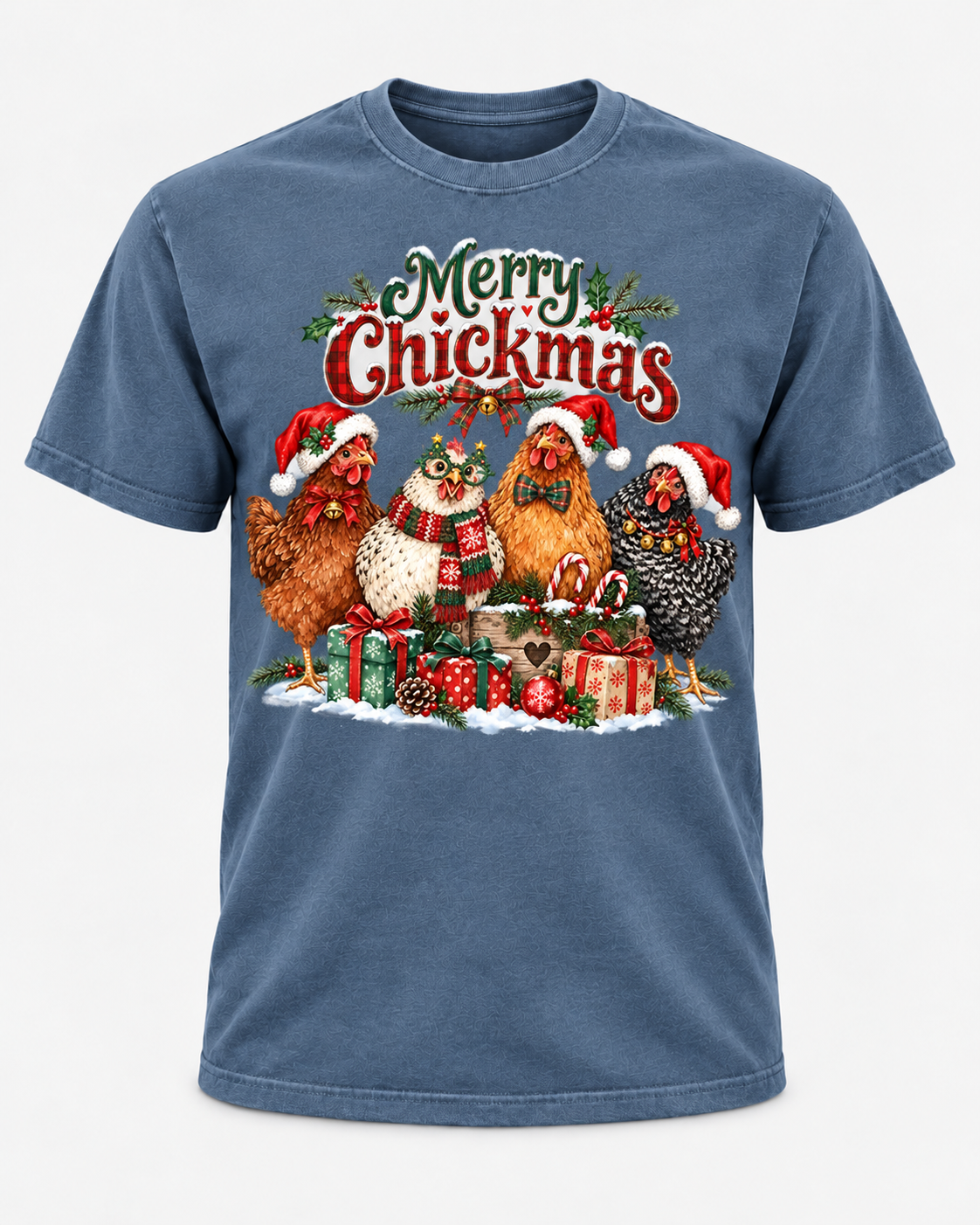 Merry Chickmas Christmas Chicken Comfort Colors T-Shirt, Funny Holiday Hen Tee, Festive Chicken Lover Christmas Shirt