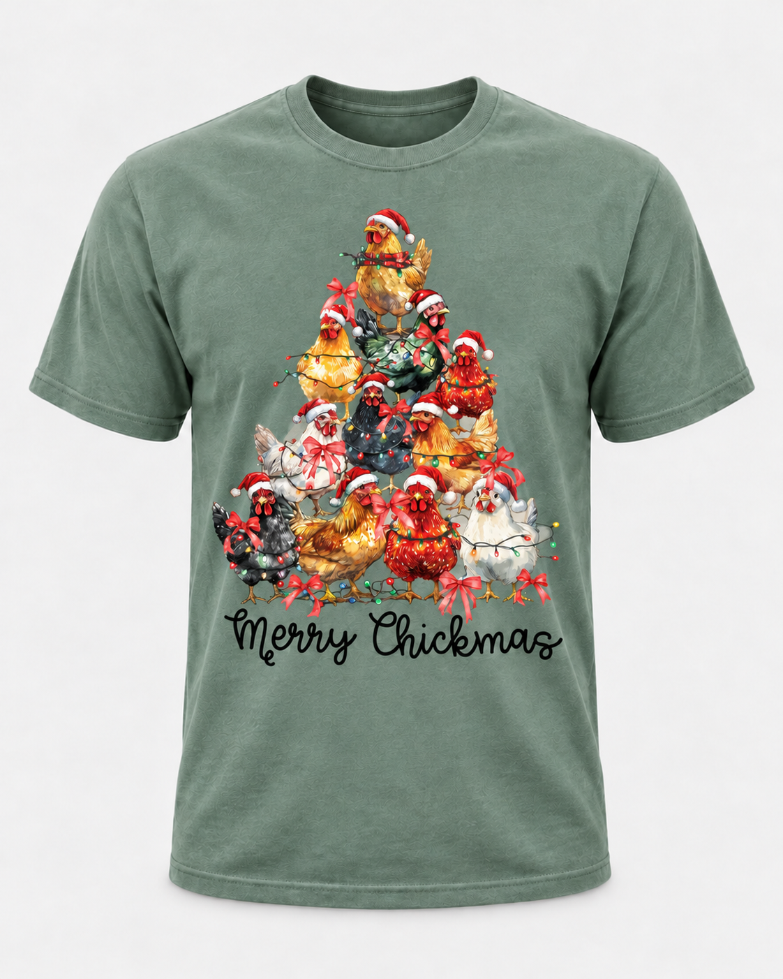 Merry Chickmas Christmas Chicken Shirt, Chicken Christmas Tree Tee, Funny Holiday Hen Lover Gift - T-Shirt Comfort Colors