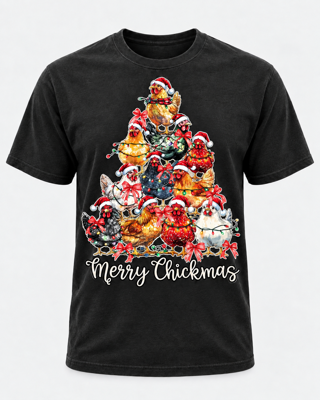 Merry Chickmas Christmas Chicken Shirt, Chicken Christmas Tree Tee, Funny Holiday Hen Lover Gift - T-Shirt Comfort Colors