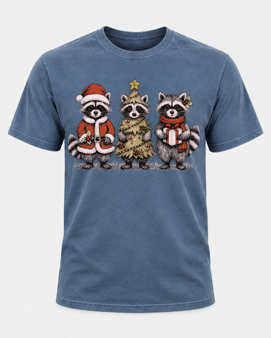 Christmas Raccoon Shirt, Cute Holiday Raccoon Trio Tee, Santa Raccoon Christmas Gift for Raccoon Lovers - T-Shirt Comfort Colors