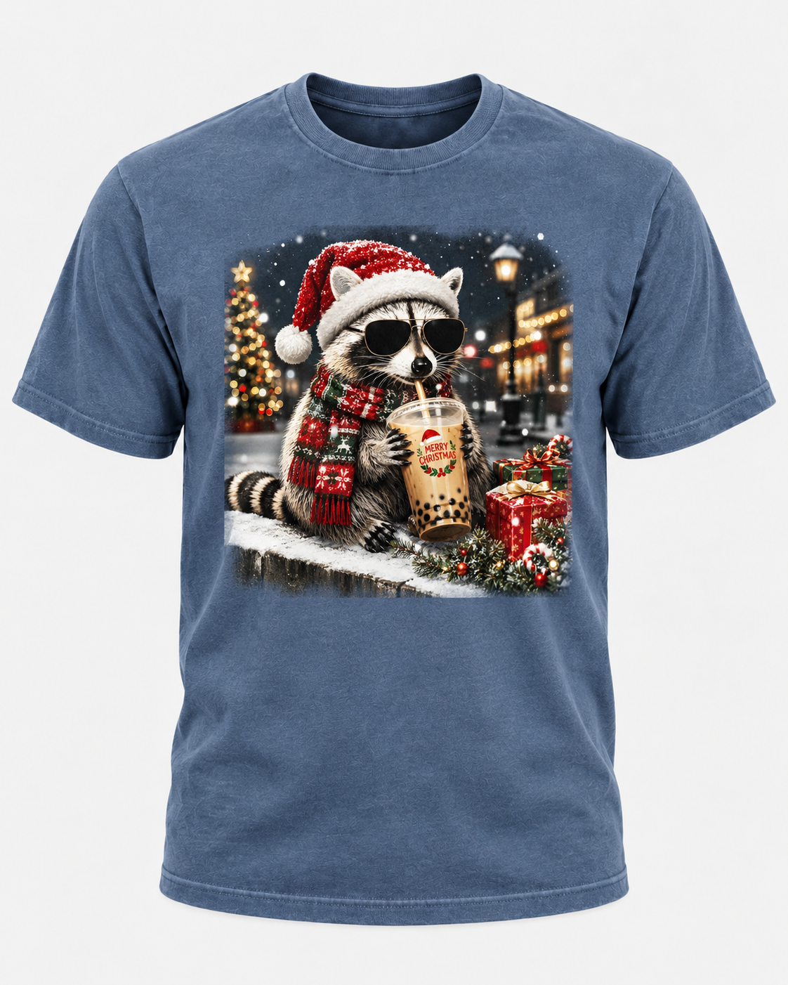 Merry Christmas Raccoon Comfort Colors T-Shirt, Funny Boba Raccoon Holiday Tee, Cute Winter Raccoon Christmas Shirt