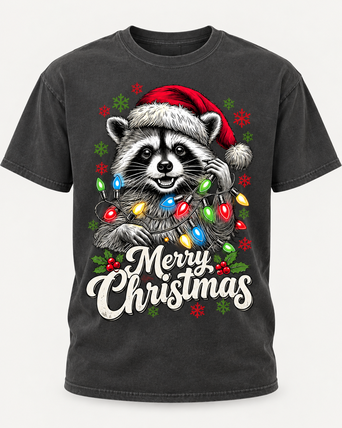 Merry Christmas Raccoon Shirt, Santa Raccoon Christmas Lights Tee, Cute Holiday Raccoon Lover Gift - T-Shirt Comfort Colors