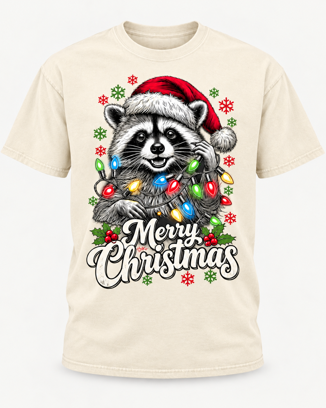 Merry Christmas Raccoon Shirt, Santa Raccoon Christmas Lights Tee, Cute Holiday Raccoon Lover Gift - T-Shirt Comfort Colors